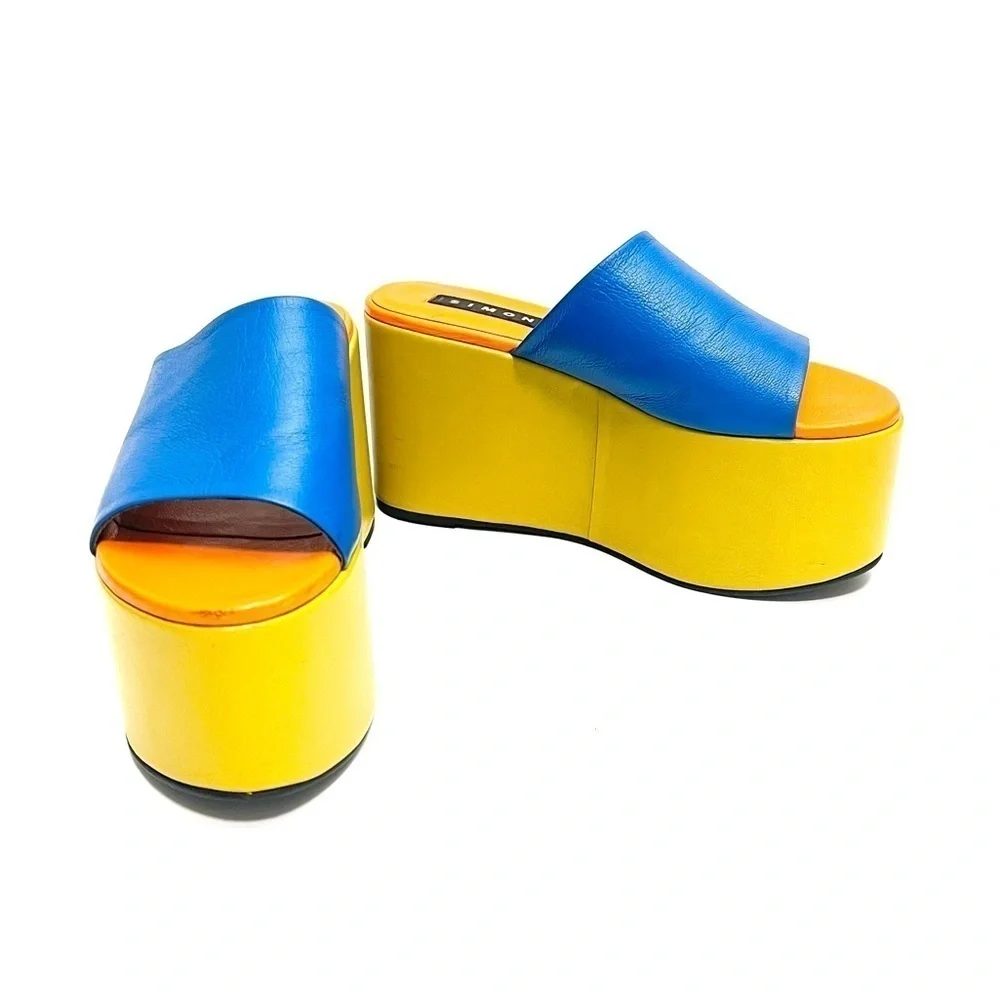 SIMON MILLER | Vintage Y2K colorblock vegan leather platform wedge sandals